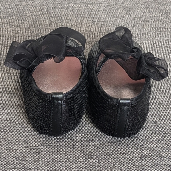 🆕 Stuart Weitzman Baby Bling Black Sparkly Sequin Shoes Organza Bow Size 3 - Picture 6 of 9